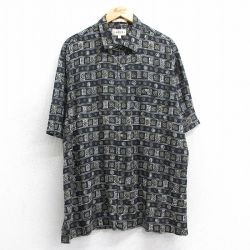 XL★古着 半袖 シャツ メンズ 90年代 90s 総柄レーヨン 黒他 ブラック 25apr14 中古 トップス