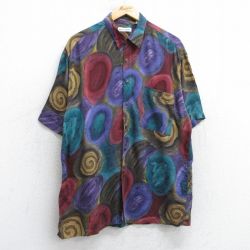 L★古着 ピエールカルダン pierre cardin 半袖 ブランド シャツ メンズ 90年代 90s 総柄 レーヨン 紫他 パープル 25apr14 中古 トップス