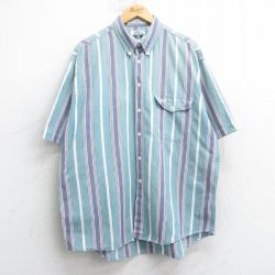 XL★古着 ドッカーズ 半袖 シャツ メンズ 90年代 90s ワンポイントロゴ 大きいサイズ コットン ボタンダウン 緑他 グリーン ストライプ 25apr14 中古 トップス