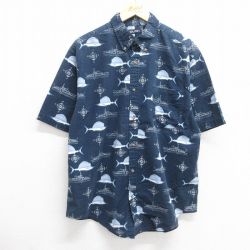L★古着 ピューリタン 半袖 シャツ メンズ 00年代 00s カジキ 船 コットン ボタンダウン 紺他 ネイビー 25apr14 中古 トップス