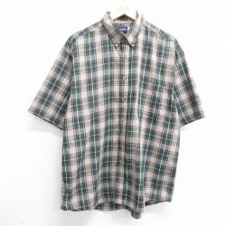 【50%OFF】XL★古着 ピューリタン 半袖 シャツ メンズ 00年代 00s ボタンダウン ベージュ他 カーキ チェック 25apr14 中古 トップス