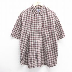 XL★古着 半袖 シャツ メンズ 00年代 00s 大きいサイズ ロング丈 コットン ボタンダウン エンジ他 チェック 25apr14 中古 トップス
