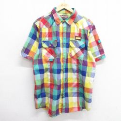 L★古着 半袖 シャツ メンズ ロング丈 黄他 イエロー チェック 25apr14 中古 トップス