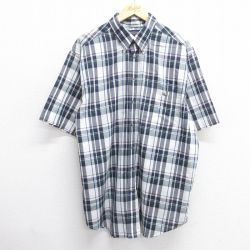 XL★古着 半袖 シャツ メンズ 大きいサイズ ロング丈 ボタンダウン 白他 ホワイト チェック 25apr14 中古 トップス