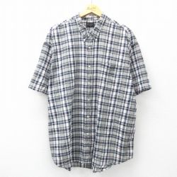 XL★古着 G.H.BASS 半袖 シャツ メンズ 大きいサイズ コットン ボタンダウン 濃紺他 ネイビー チェック 25apr16 中古 トップス