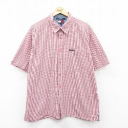 XL★古着 トミーヒルフィガー TOMMY HILFIGER トミージーンズ 半袖 ブランド シャツ メンズ 90年代 90s ワンポイントロゴ 大きいサイズ コットン 赤他 レッド チェック 25apr17 中古 トップス