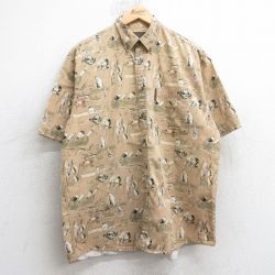 XL★古着 半袖 シャツ メンズ 釣り ルアー 総柄 コットン ボタンダウン ベージュ他 カーキ 25apr17 中古 トップス