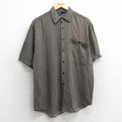 M★古着 ベーシックエディションズ 半袖 シャツ メンズ 00年代 00s 総柄 レーヨン ベージュ系他 カーキ 25apr17 中古 トップス