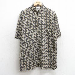 L★古着 半袖 シャツ メンズ 90年代 90s 総柄 レーヨン ベージュ他 カーキ 25apr17 中古 トップス