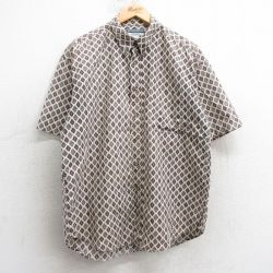 【50%OFF】XL★古着 マンシングウェア 半袖 シャツ メンズ 00年代 00s 総柄 コットン ボタンダウン 薄ベージュ他 カーキ 25apr17 中古 トップス