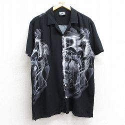 L★古着 半袖 ロック バンド シャツ メンズ デスロウレコード 開襟 オープンカラー 黒他 ブラック 【spe】 25apr17 中古 トップス