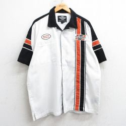 XL★古着 ハーレーダビッドソン Harley Davidson 半袖 シャツ メンズ レーシング 開襟 オープンカラー 白他 ホワイト 25apr17 中古 トップス