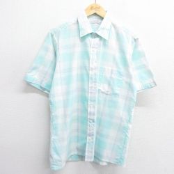 L★古着 半袖 シャツ メンズ 90年代 90s USA製 水色他 チェック 25apr18 中古 トップス