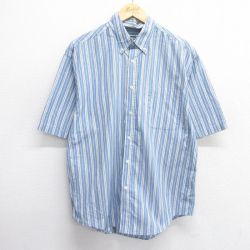 XL★古着 ピューリタン 半袖 シャツ メンズ ボタンダウン 薄紺他 ネイビー ストライプ 25apr18 中古 トップス