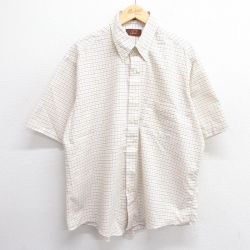 XL★古着 半袖 シャツ メンズ 90年代 90s 大きいサイズ ボタンダウン USA製 生成り他 チェック 25apr18 中古 トップス