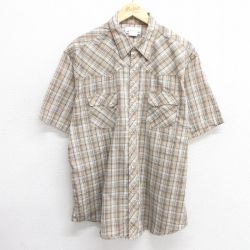 XL★古着 ラングラー Wrangler 半袖 ウエスタン シャツ メンズ 大きいサイズ ベージュ他 カーキ チェック 25apr18 中古 トップス