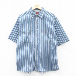 XL★古着 ラングラー Wrangler 半袖 シャツ メンズ コットン 紺他 ネイビー デニム ストライプ 25apr18 中古 トップス