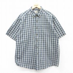 XL★古着 エルエルビーン LLBEAN 半袖 シャツ メンズ 00年代 00s コットン ボタンダウン 紺他 ネイビー チェック 25apr18 中古 トップス