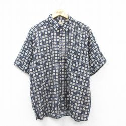 XL★古着 半袖 シャツ メンズ 00年代 00s レーヨン 紺他 ネイビー 25apr18 中古 トップス