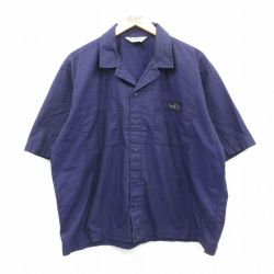XL★古着 半袖 ワーク シャツ メンズ FedEx 開襟 オープンカラー 紫他 パープル 25apr18 中古 トップス