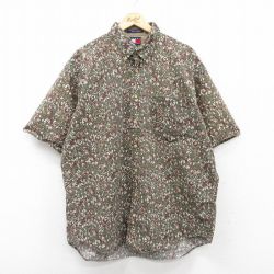 XL★古着 トミーヒルフィガー TOMMY HILFIGER 半袖 ブランド シャツ メンズ 90年代 90s ワンポイントロゴ 大きいサイズ ロング丈 コットン ボタンダウン 緑系他 グリーン 25apr18 中古 トップス