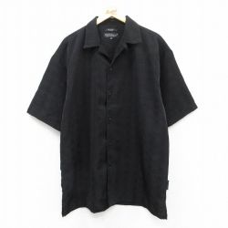 XL★古着 半袖 シャツ メンズ ロング丈 開襟 オープンカラー 黒 ブラック 25apr18 中古 トップス