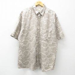 【50%OFF】XL★古着 エディーバウアー 半袖 シャツ メンズ 00年代 00s 総柄 大きいサイズ ロング丈 リネン グレー他 【spe】 25apr19 中古 トップス