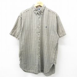 XL★古着 ラルフローレン Ralph Lauren 半袖 ブランド シャツ メンズ 90年代 90s ワンポイントロゴ MCMEEL コットン ボタンダウン 緑系他 グリーン チェック 【spe】 25apr19 中古 トップス