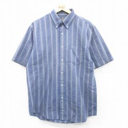 L★古着 アロー 半袖 シャツ メンズ ロング丈 ボタンダウン 紺他 ネイビー ストライプ 25apr19 中古 トップス