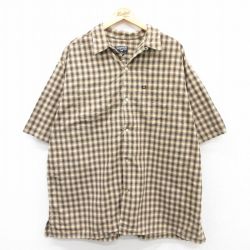 XL★古着 ラルフローレン Ralph Lauren ポロジーンズ 半袖 ブランド シャツ メンズ 00年代 00s 大きいサイズ ロング丈 コットン 開襟 オープンカラー ベージュ他 カーキ チェック 25apr19 中古 トップス