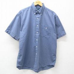 XL★古着 ラルフローレン Ralph Lauren 半袖 ブランド シャツ メンズ 90年代 90s ワンポイントロゴ BLAKE 大きいサイズ ロング丈 コットン ボタンダウン 薄紺 ネイビー 25apr19 中古 トップス