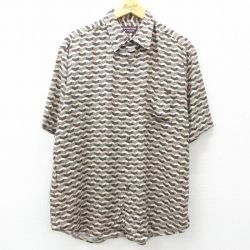 【50%OFF】XL★古着 半袖 シャツ メンズ 00年代 00s 総柄 大きいサイズ レーヨン ベージュ系他 カーキ 25apr19 中古 トップス