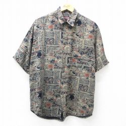 XL★古着 半袖 シャツ メンズ 00年代 00s 総柄 大きいサイズ レーヨン 濃紺他 ネイビー 25apr19 中古 トップス