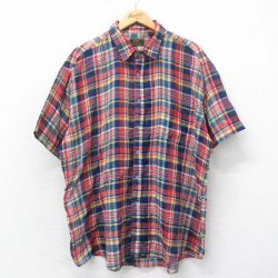 XL★古着 半袖 シャツ メンズ 90年代 90s 大きいサイズ 紺他 ネイビー チェック 25apr19 中古 トップス