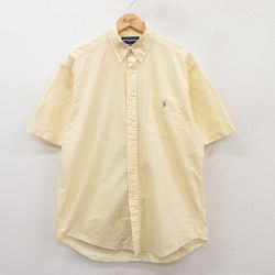 XL★古着 ラルフローレン Ralph Lauren ゴルフ 半袖 ブランド シャツ メンズ 90年代 90s ワンポイントロゴ TILDEN コットン ボタンダウン 黄他 イエロー ギンガム チェック 25apr19 中古 トップス