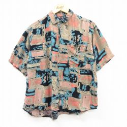M★古着 半袖 シャツ メンズ 90年代 90s レーヨン ベージュ他 カーキ 25apr19 中古 トップス