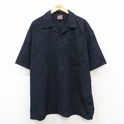 XL★古着 半袖 シャツ メンズ Phat PAPA 大きいサイズ ロング丈 開襟 オープンカラー 紺他 ネイビー 25apr19 中古 トップス