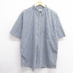 XL★古着 半袖 シャツ メンズ 00年代 00s 総柄 大きいサイズ コットン ボタンダウン 紺他 ネイビー 25apr21 中古 トップス