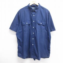 XL★古着 ラルフローレン Ralph Lauren 半袖 ブランド シャツ メンズ 90年代 90s 大きいサイズ ロング丈 コットン 紺 ネイビー 25apr21 中古 トップス