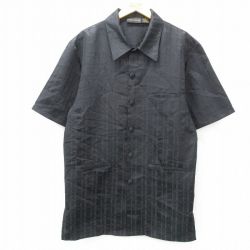 M★古着 半袖 シャツ メンズ ロング丈 黒 ブラック チェック 25apr21 中古 トップス