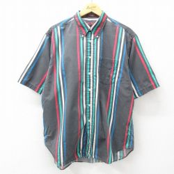 【50%OFF】XL★古着 半袖 シャツ メンズ コットン ボタンダウン グレー他 ストライプ 25apr21 中古 トップス