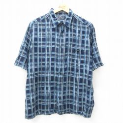 L★古着 ピューリタン 半袖 シャツ メンズ 00年代 00s レーヨン 紺他 ネイビー チェック 25apr21 中古 トップス