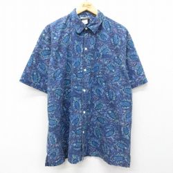 XL★古着 半袖 シャツ メンズ 90年代 90s 魚 大きいサイズ コットン USA製 紺他 ネイビー 25apr21 中古 トップス