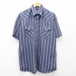 XL★古着 ラングラー Wrangler 半袖 ウエスタン シャツ メンズ 薄紺他 ネイビー ストライプ 25apr21 中古 トップス