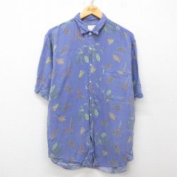L★古着 半袖 シャツ メンズ 90年代 90s 花 レーヨン USA製 薄紺他 ネイビー 25apr21 中古 トップス