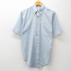 M★古着 半袖 シャツ メンズ 80年代 80s オックスフォード ボタンダウン 薄紺他 ネイビー ストライプ 25apr21 中古 トップス
