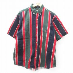 XL★古着 半袖 シャツ メンズ 00年代 00s COLISEUM コットン ボタンダウン 緑他 グリーン ストライプ 25apr21 中古 トップス