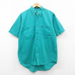 L★古着 半袖 シャツ メンズ 00年代 00s コットン ボタンダウン 青緑 25apr23 中古 トップス