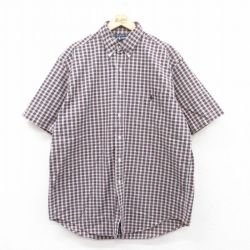 XL★古着 ラルフローレン Ralph Lauren 半袖 ブランド シャツ メンズ 90年代 90s ワンポイントロゴ BLAKE ロング丈 コットン ボタンダウン 黒他 ブラック チェック 【spe】 25apr23 中古 トップス