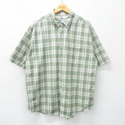 XL★古着 アリゾナジーンズ 半袖 シャツ メンズ 90年代 90s 大きいサイズ コットン ボタンダウン 緑他 グリーン チェック 25apr23 中古 トップス
